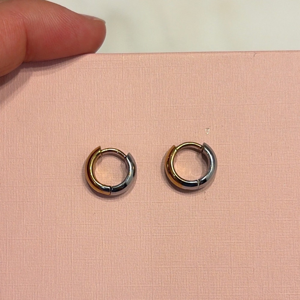 Dainty Two-Tone Hoop Huggie Earrings